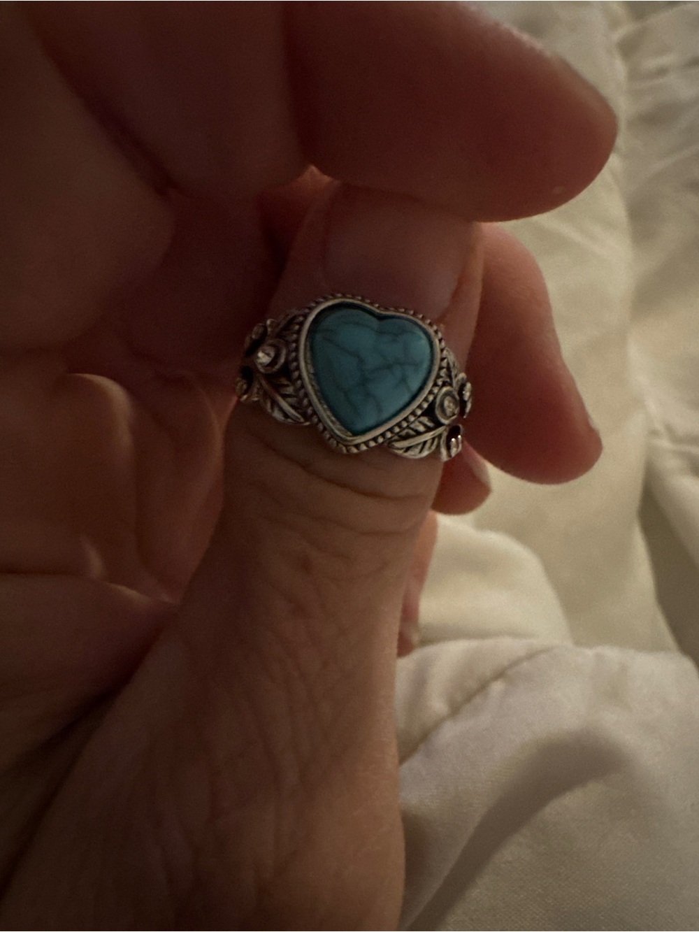 Silver toned Heart Turquoise Ring - Blue Stone